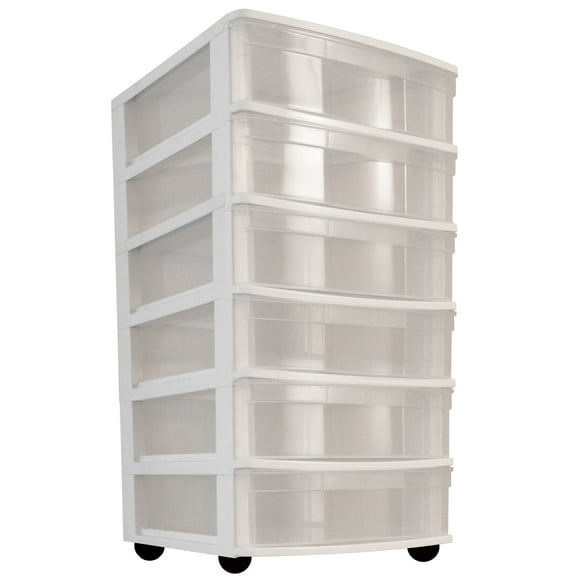 Gracious Living 6 Drawer Cart White with Clear Drawers