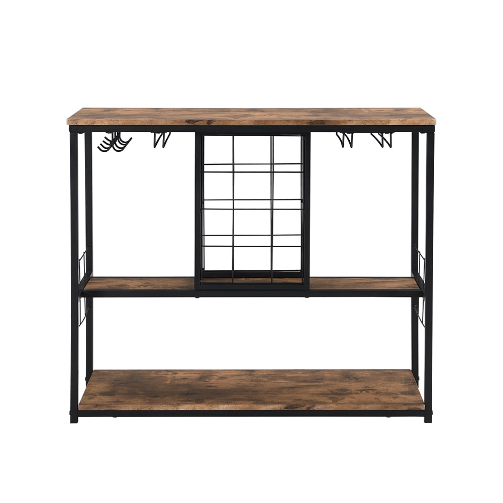 Private Jungle Industrial Wine Rack Table with Glass Holder, Wine Bar Cabinet with Storage,Brown Private Jungle Industrial Wine Rack Table with Glass Holder, Wine Bar Cabinet with Storage,Brown