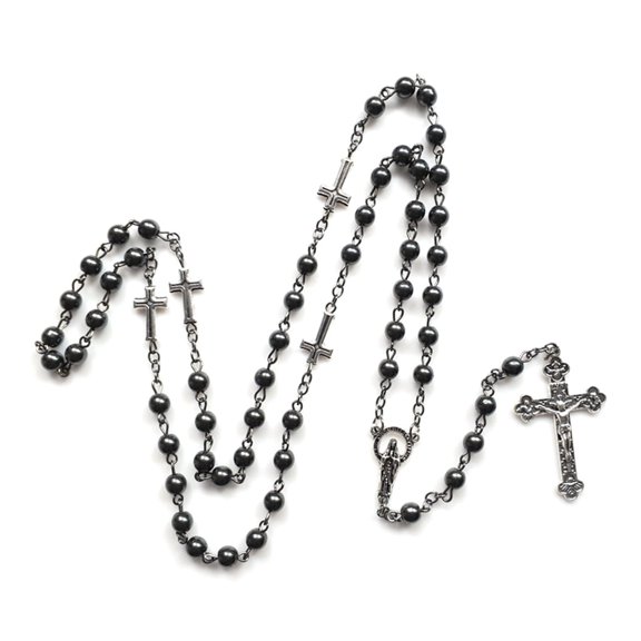 Fashion Handmade Round Beads Catholic Rosary Necklace for Cross Pendant Religious Jesus Necklaces Men Women Jewelry