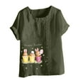 thumbnail image 4 of EQWLJWE Summer Womens Easter Print Tops Loose Solid Color Short Sleeve Crew Neck Lightweight Shirts Plus Size Casual Blouse Outwear Army Green(S-5Xl), 4 of 5