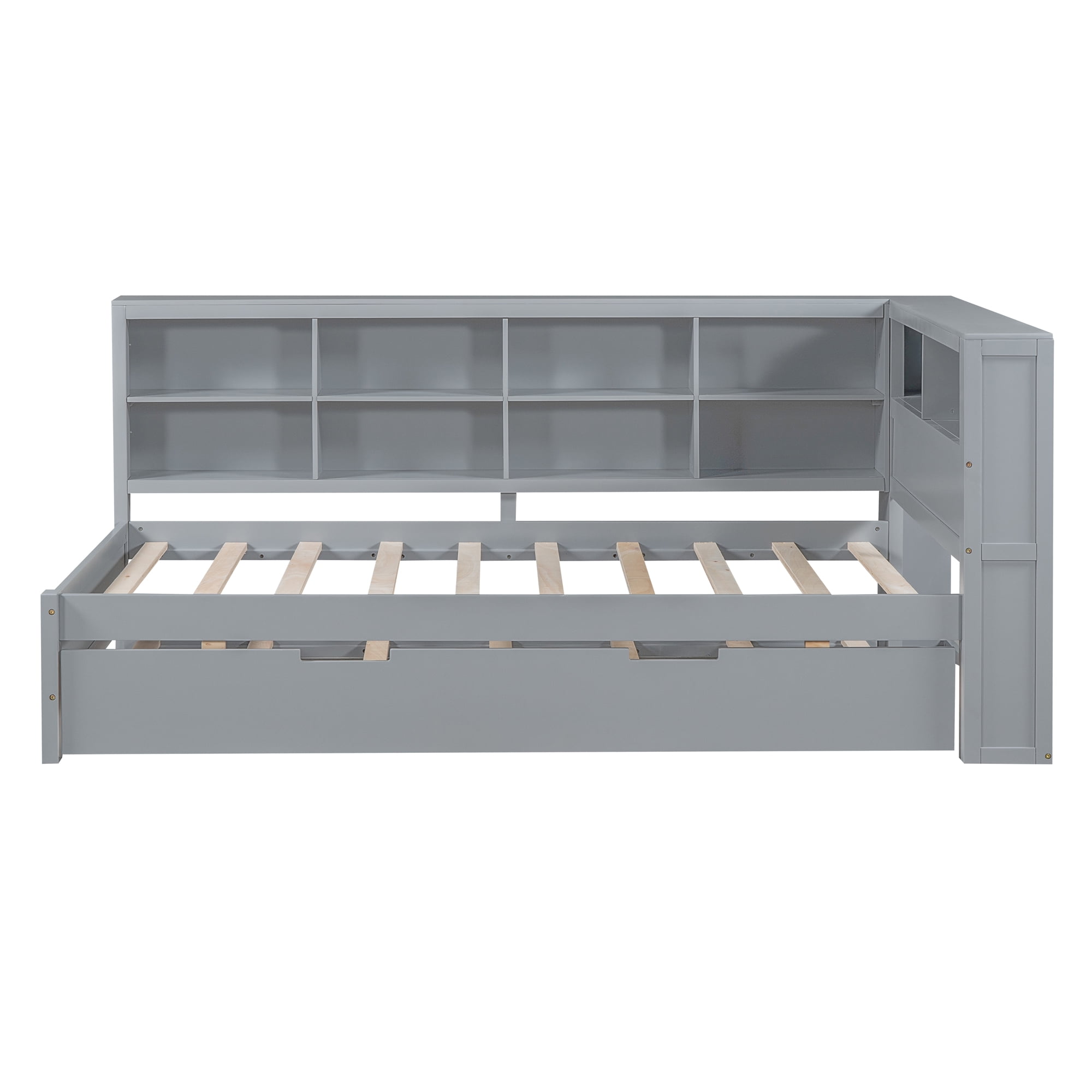 Mintazer Modern Twin Daybed Frame with Trundle, USB Charging Station & Storage Shelves for Bedroom, Grey