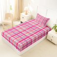 thumbnail image 5 of Castle Fairy Retro Bright Plaid Twin Sheets 3pcs,Abstract Intersecting Strip Bedding,Fuchsia Lavender White,1 Flat Sheet, 1 Fitted Sheet and 1 Pillowcase, 5 of 7