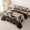 thumbnail image 3 of Castle Fairy Vintage Wood Deer Quilt Full,Rustic Woodland Animal Full Bedspread Sets,Black Tan, 3 of 7