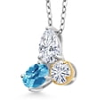 thumbnail image 2 of 925 Silver and 10K Yellow Gold Moissanite and Swiss Blue Topaz 3 Stone Pendant Necklace for Women | 2.65 Cttw | Gemstone Birthstone | Pear Shape 8X6MM | Oval 7X5MM | Round 5MM | with 18 inch Chain, 2 of 3