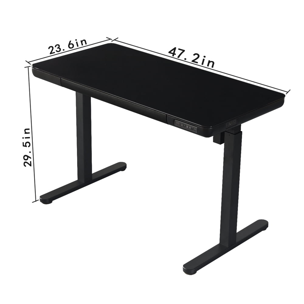 KOWO48" K3024 Electric Height Adjustable Standing Desk with Tempered Glass Top，47.2 x 23.6 in, Black, 1 Pack