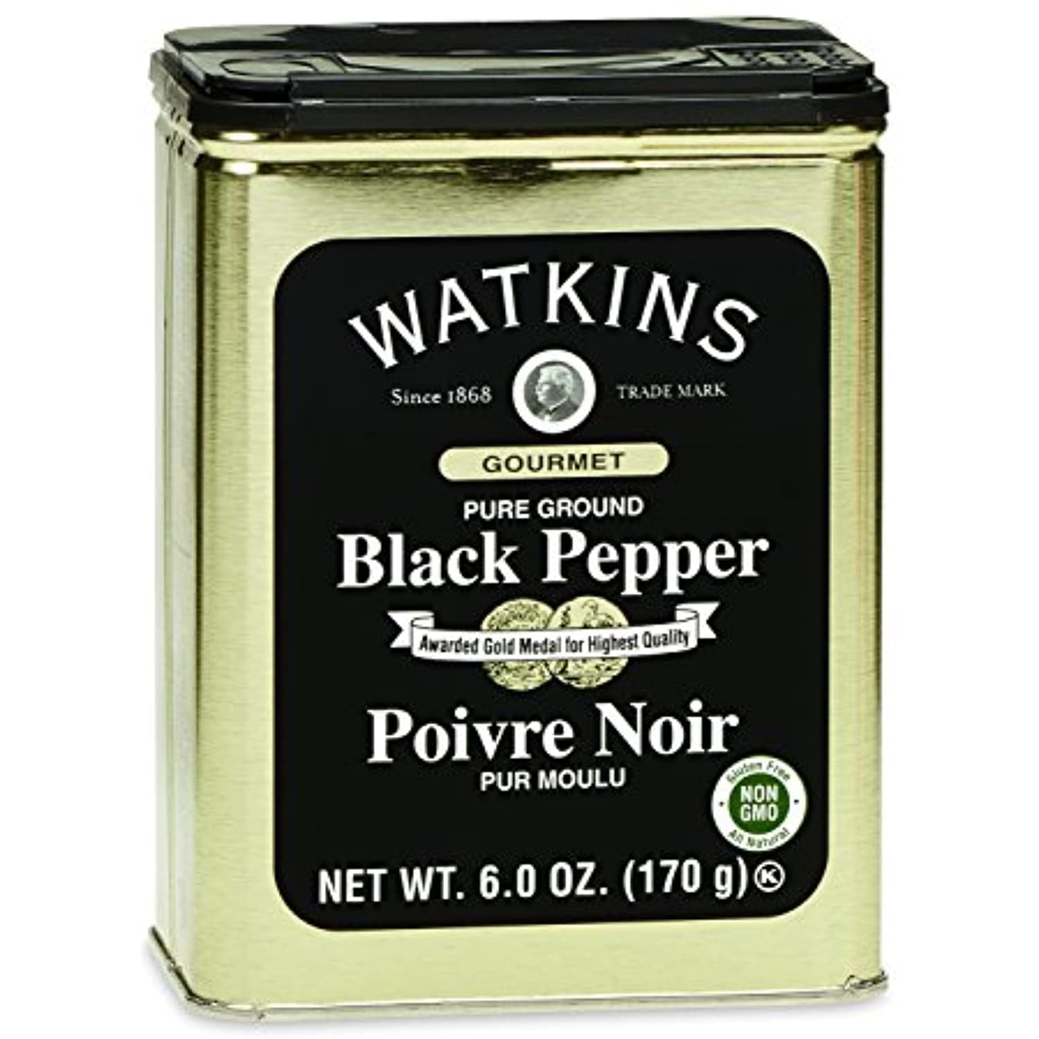 Watkins Gourmet Spice Tin, Pure Ground Black Pepper, 6 Oz. Tin, 1-Pack