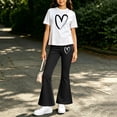 thumbnail image 6 of THDHVS Girls Fall Outfits,Girls Heart Print Round Neck Short Sleeve Top Stretchy Flared Pants Casual 2 Piece Set,Girls' Clothing Sets Black 3-4 Years, 6 of 7