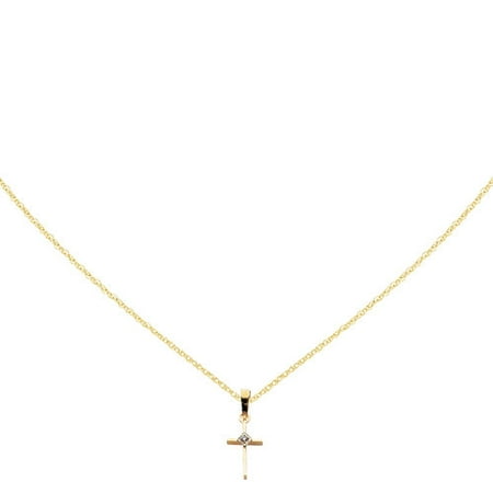 Diamond 14kt Yellow Gold Small Cross Pendant Necklace, 18
