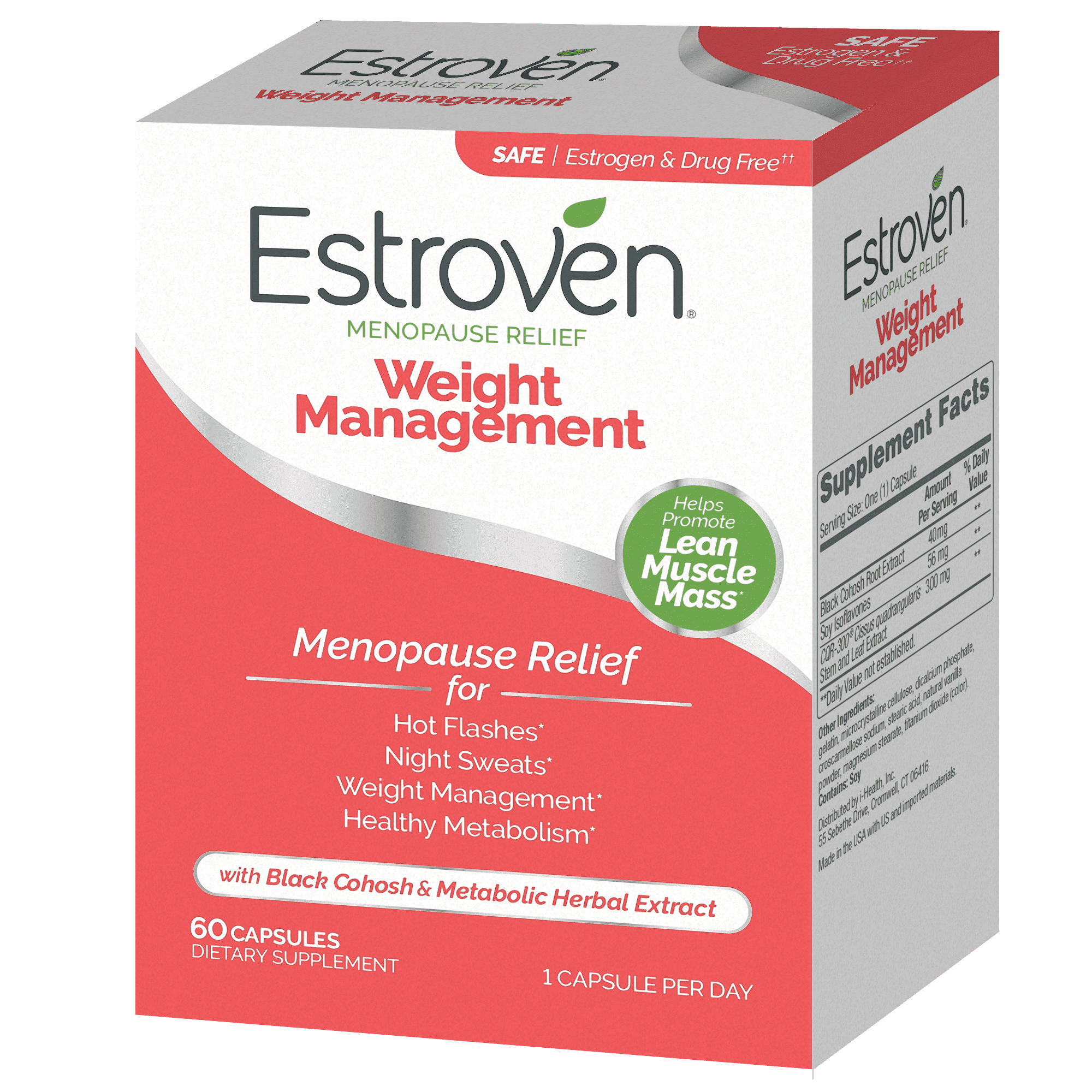 Estroven Menopause Relief Weight Management Daily Supplement, Support for Hot Flashes, Night Sweats, & Healthy Weight, 60 Count