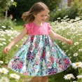 thumbnail image 5 of LJEFF Girls Floral Dresses with Pockets, Short Sleeve Casual Cute Ruffle Kids Summer Midi Princess Dresses Hot Pink Size 6 T, 5 of 5