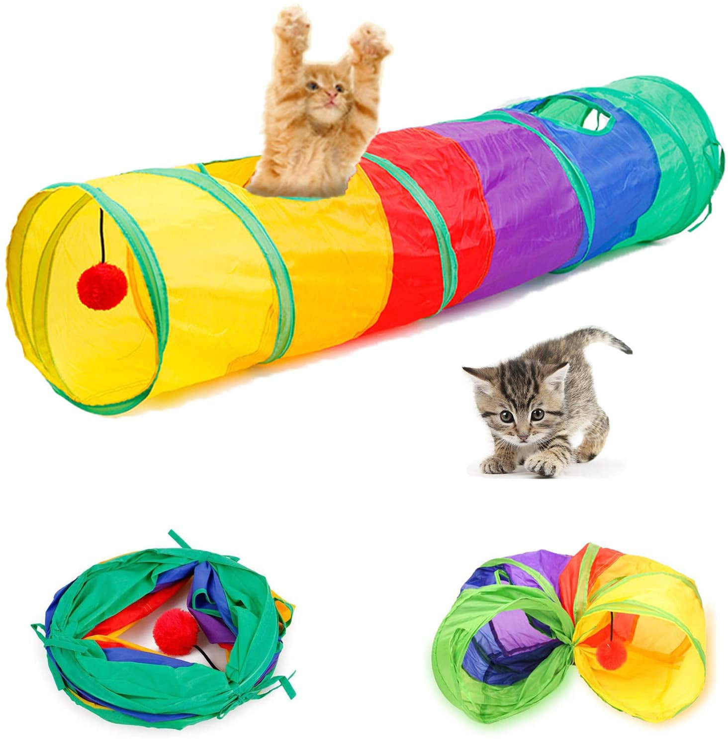 Collapsible Tunnel Tube Leopard Print Foldable Cat Tent Long Tunnel Bed Toy for Pets Bunny Rabbits Kittens Ferrets Puppy and Dog Cat Tunnel Toys Green 