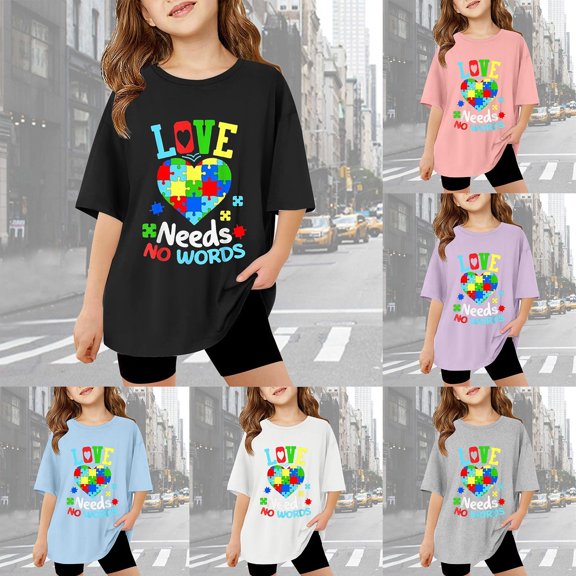 ibiyuan Boys Autism Awareness Shirt Kids Autism Support Shirts Toddler Puzzle Piece Graphic Tees Summer Short Sleeve Tops,Sky Blue