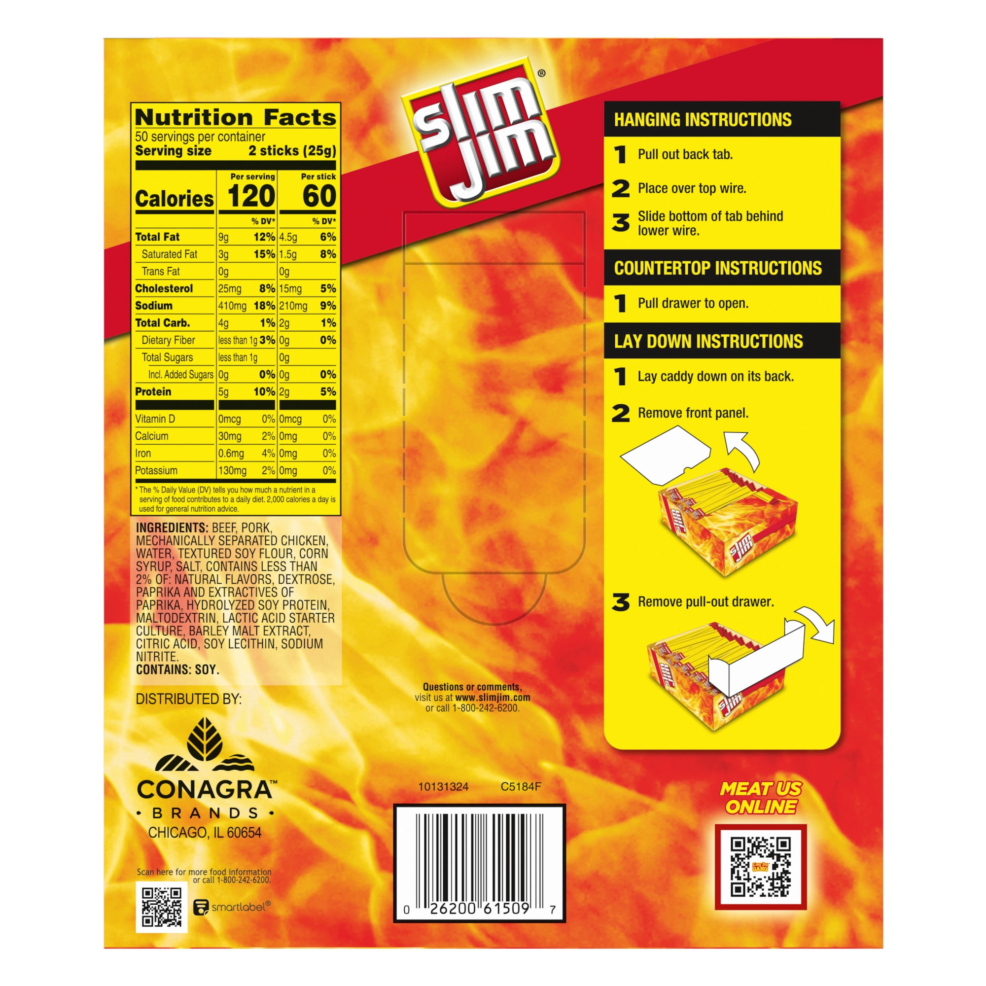 Slim Jim Smoked Meat Sticks, Original Flavor, 5g Protein Per Serving, 0.44 oz. (100-Count)