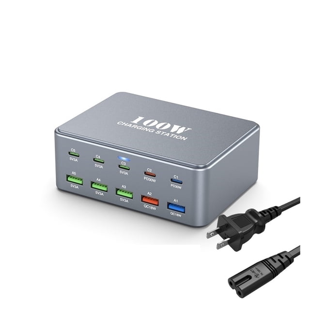 100W Universal USB Charger 10 Port USB Type C PD 30W Charging Station for Tablet Pad Phone