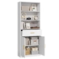thumbnail image 4 of Walsunny Bookshelf with Doors and Drawer, 71" Tall Storage Bookcase with 3 Open Shelves for Living Room Home Office, White, 4 of 10