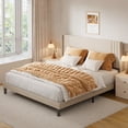 thumbnail image 3 of Full Size Bed Frame, Upholstered Platform Bed Frame with Sturdy Metal Frame, Noise-Free, No Box Spring Needed, Easy Assembly, 850 lbs - Beige, 3 of 9