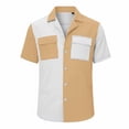 thumbnail image 4 of ZVNAΖH Men's S-3XL Color Block Casual Striped Short Sleeve Collared Button Down Shirt with Dual Pockets, 4 of 6