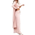 thumbnail image 3 of Spring Fall Solid Color Women 3 Piece Pajamas Set Long Sleeve Cardigan and Crop Tops and Wide Leg Pants Sets, 3 of 6