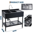 thumbnail image 2 of 39x24x47in Stainless Steel Double Bowl Utility Sink Freestanding Commercial Kitchen Basin with Faucet Workbench Drainboard Storage Adjustable Legs for Restaurant Bar Home Food Truck, 2 of 8