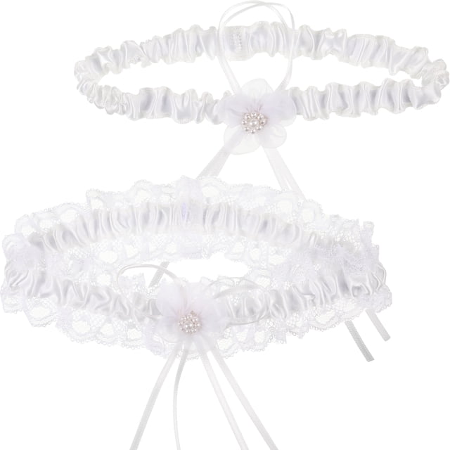 Minnieouse 2 pack/lote Liga de boda cómoda con aplicación amplia anillo para pierna lazo para pierna nupcial diario Accesorios de disfraces Blanco