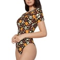thumbnail image 2 of Daiia Skulls print Women's Crew Neck Short Sleeve Bodysuit Fashion Tops Fit Casual Basic Extender Bodysuit-XX-Large, 2 of 9