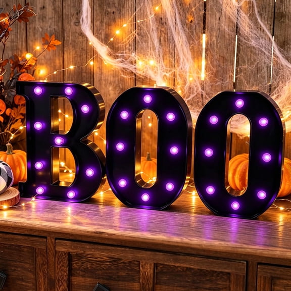 Halloween Decorations Indoor - Set of 3 Light up Letters "BOO" Decorative Sign, Vintage Gothic Halloween Decor for Kitchen Tabletop Fireplace Mantel Party Indoor