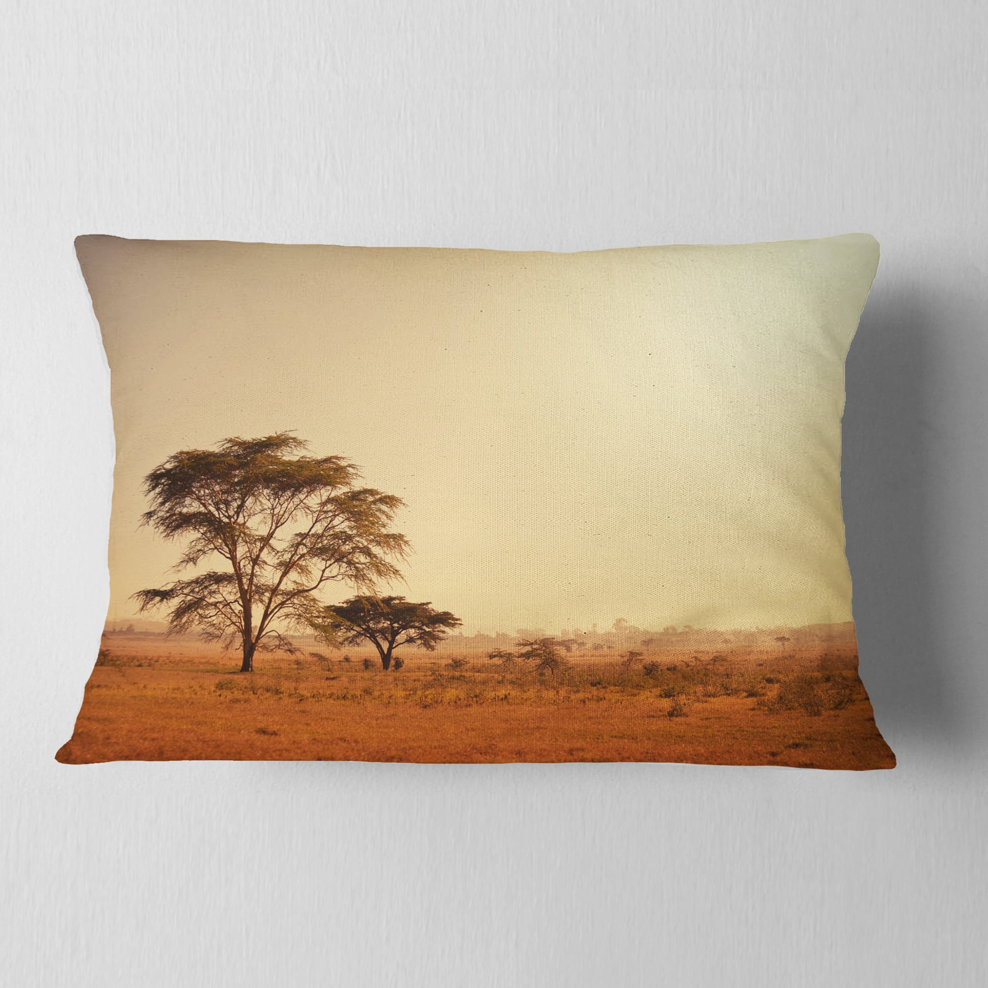 Designart Trees in Large African Landscape - African Landscape Printed Throw Pillow - 12x20