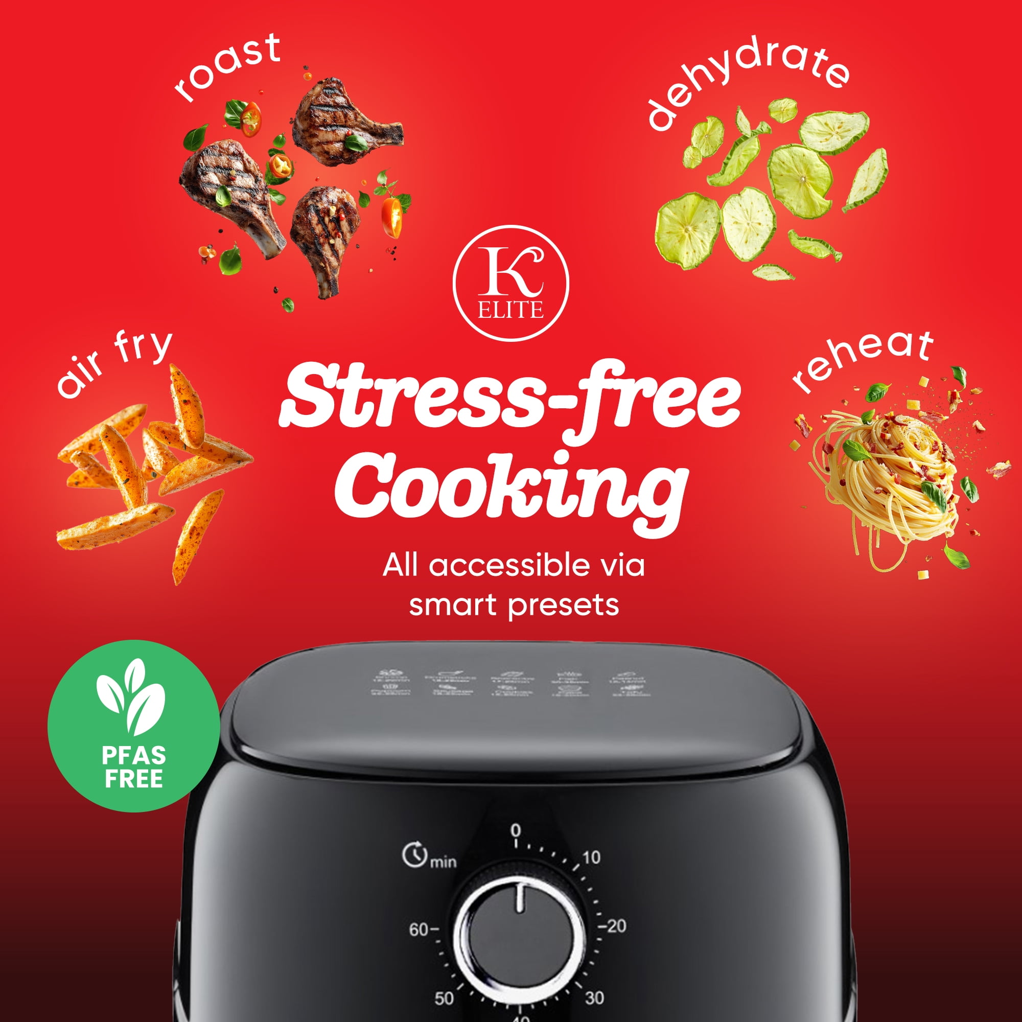 Kitchen Elite 2.5 Qt. Compact Mechanical Air Fryer, 30 Min Timer, Countertop Cooker, Black