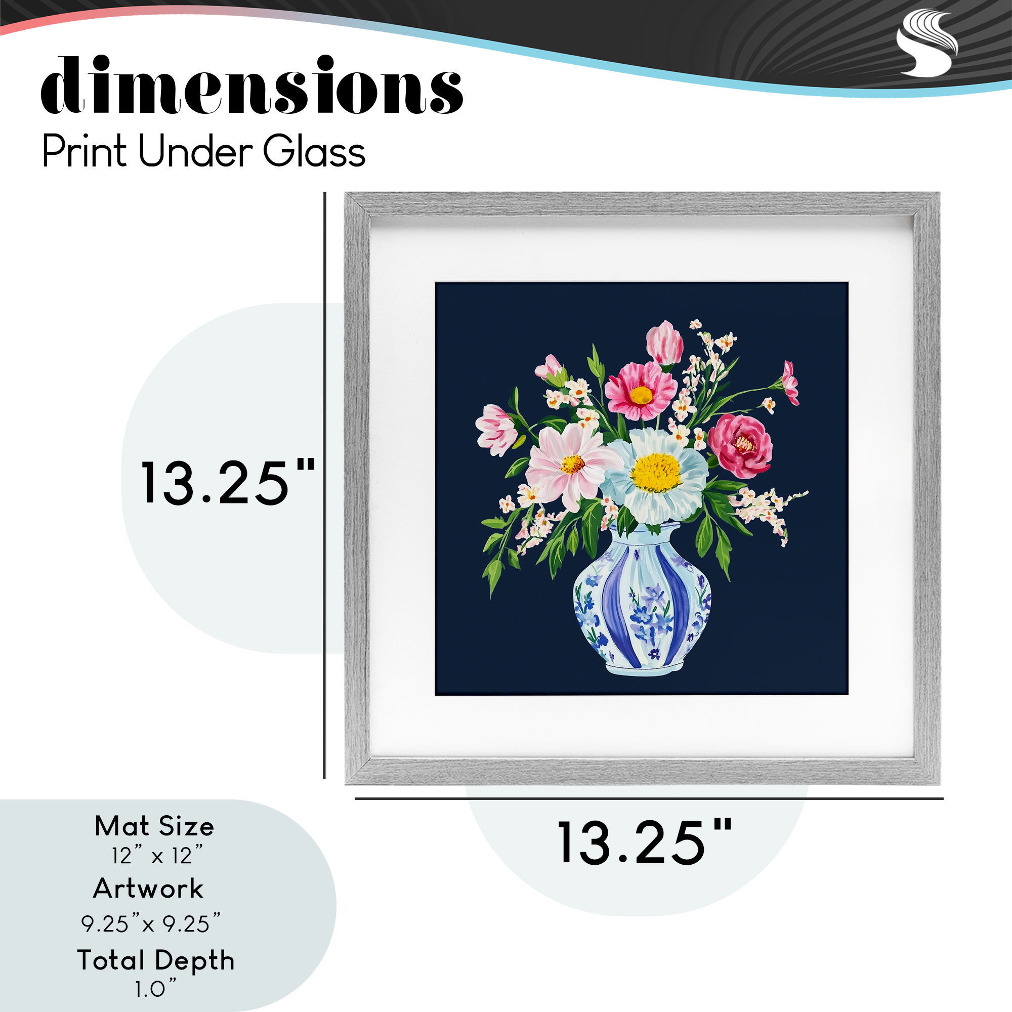 Spring Chinoiserie Vase Gray Framed Print Under Glass, design by Yen