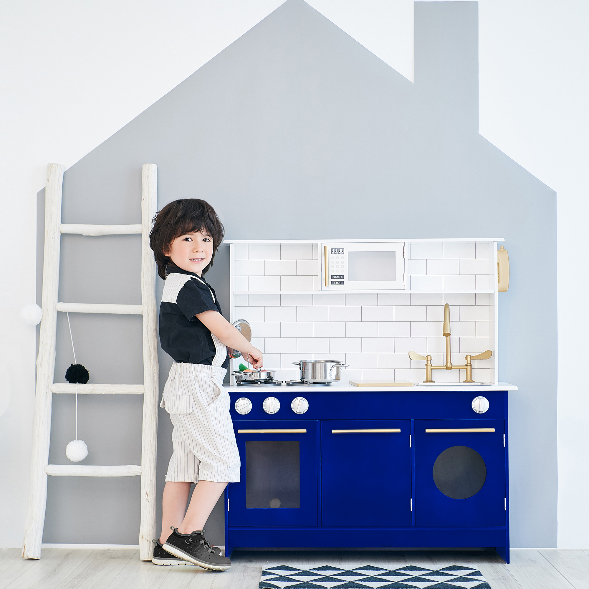 Teamson Kids Little Chef Berlin Modern Kids Kitchen Playset with 6 Accessories, White/Blue - image 3 of 8