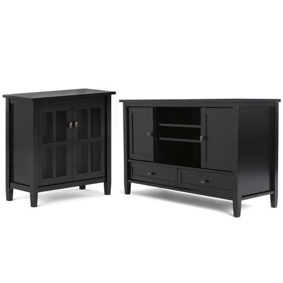 Home Square 2-Piece Set with 47" TV Media Stand and 32" Low Cabinet in Black