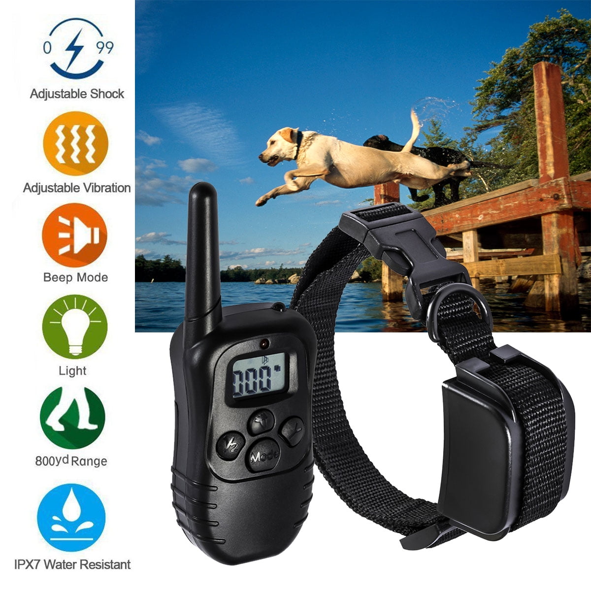 Rechargeable Remote LCD 100LV Electric Shock Vibrate Dog Training Control Collar