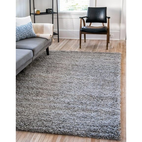 Rugs.com Solid Shag Collection Rug – 6' x 9' Cloud Gray Shag Rug Perfect For Bedrooms, Dining Rooms, Living Rooms