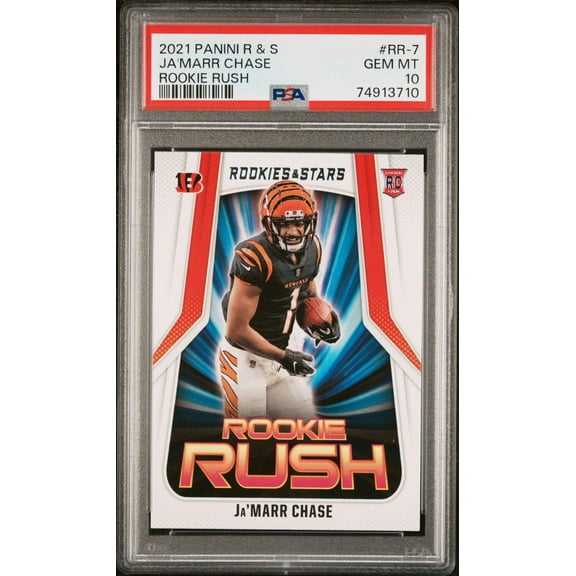 Graded 2021 Panini Rookies  Stars Ja'Marr Chase #RR7 Rookie Rush Rookie RC Football Card PSA 10 Gem Mint