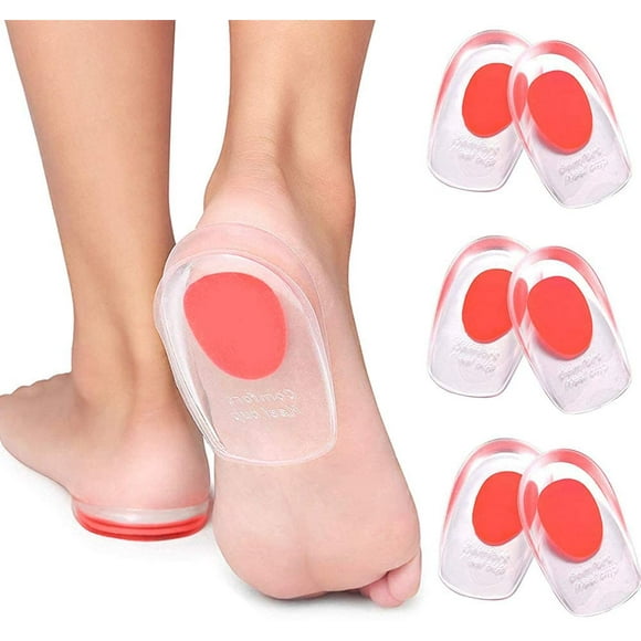 3 Pair Gel Heel Cups Plantar Fasciitis Inserts - Silicone Gel Heel Pads for Heel Pain, Bone Spur & Achilles Pain, Gel Heel Cushions and Cups, Pad & Shock Absorbing Support(Red Large)