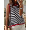 thumbnail image 2 of Womens Summer 2025 Casual Striped Color Block High Neck Tank Top Loose Knit High Low Sleeveless Shirts Red L, 2 of 4