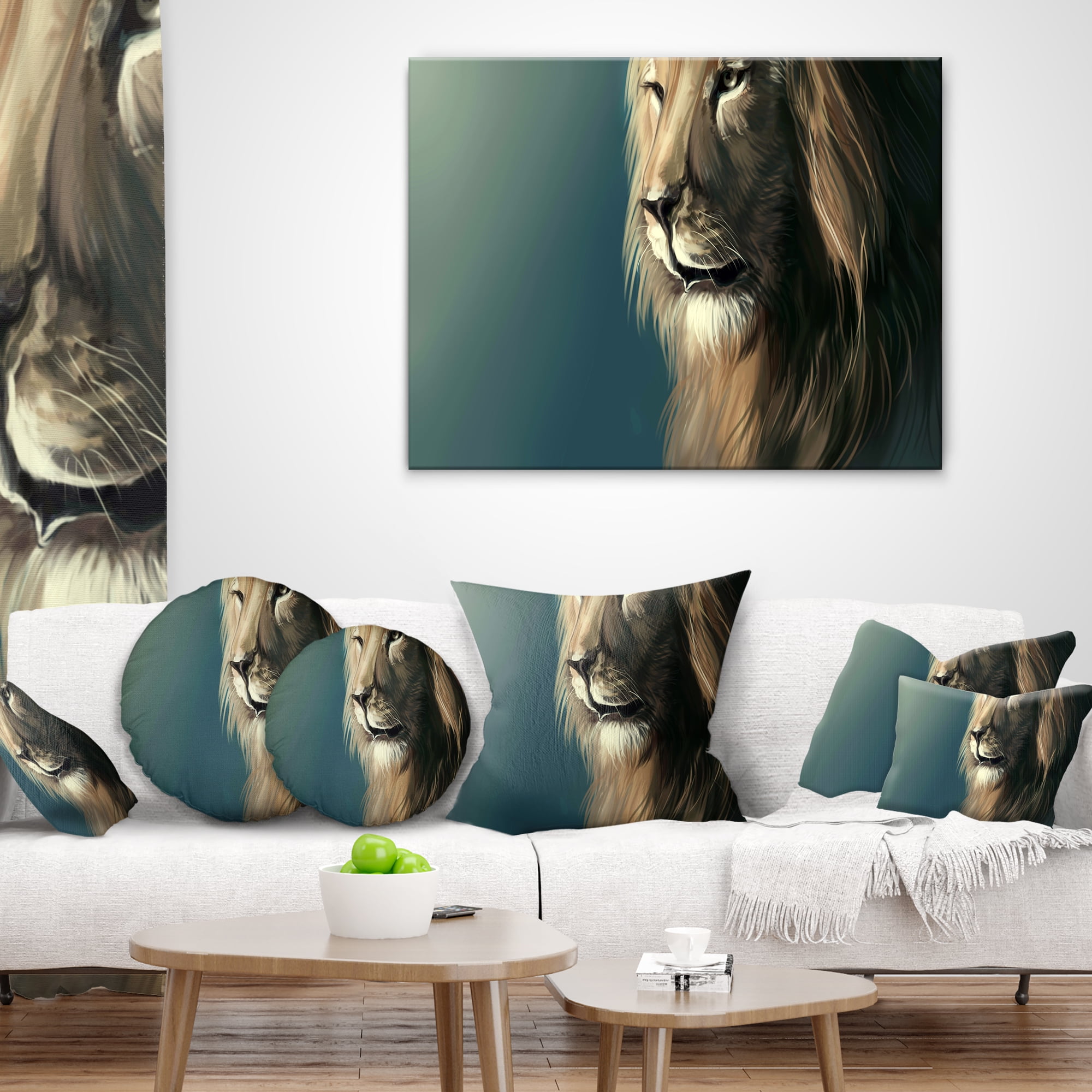 Designart Lion with Serious Look - Animal Throw Pillow - 12x20