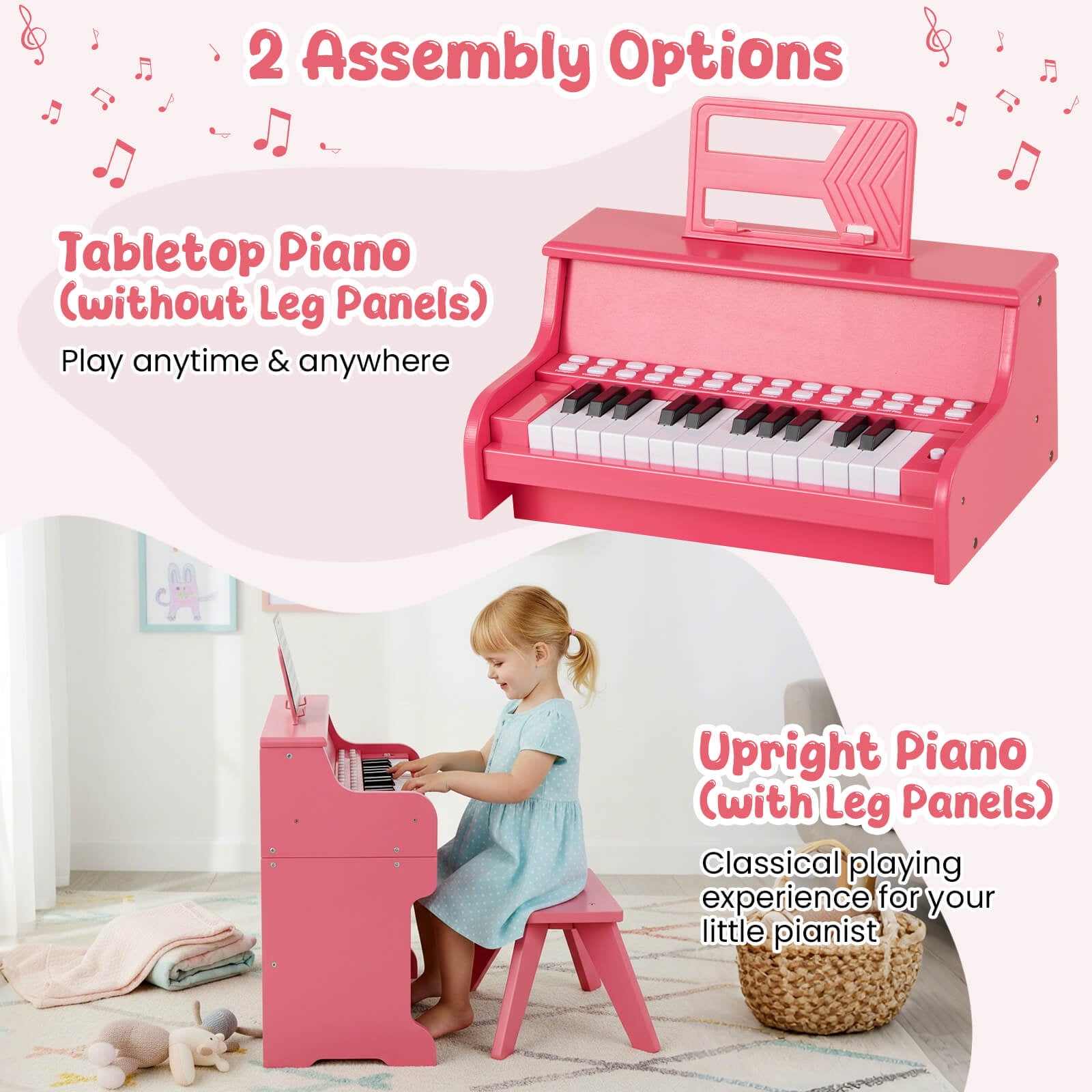 Infans 25 Keys Digital Piano w/Music Stand Stool Lighted Keys Teaching Mode for 3+ Kids
