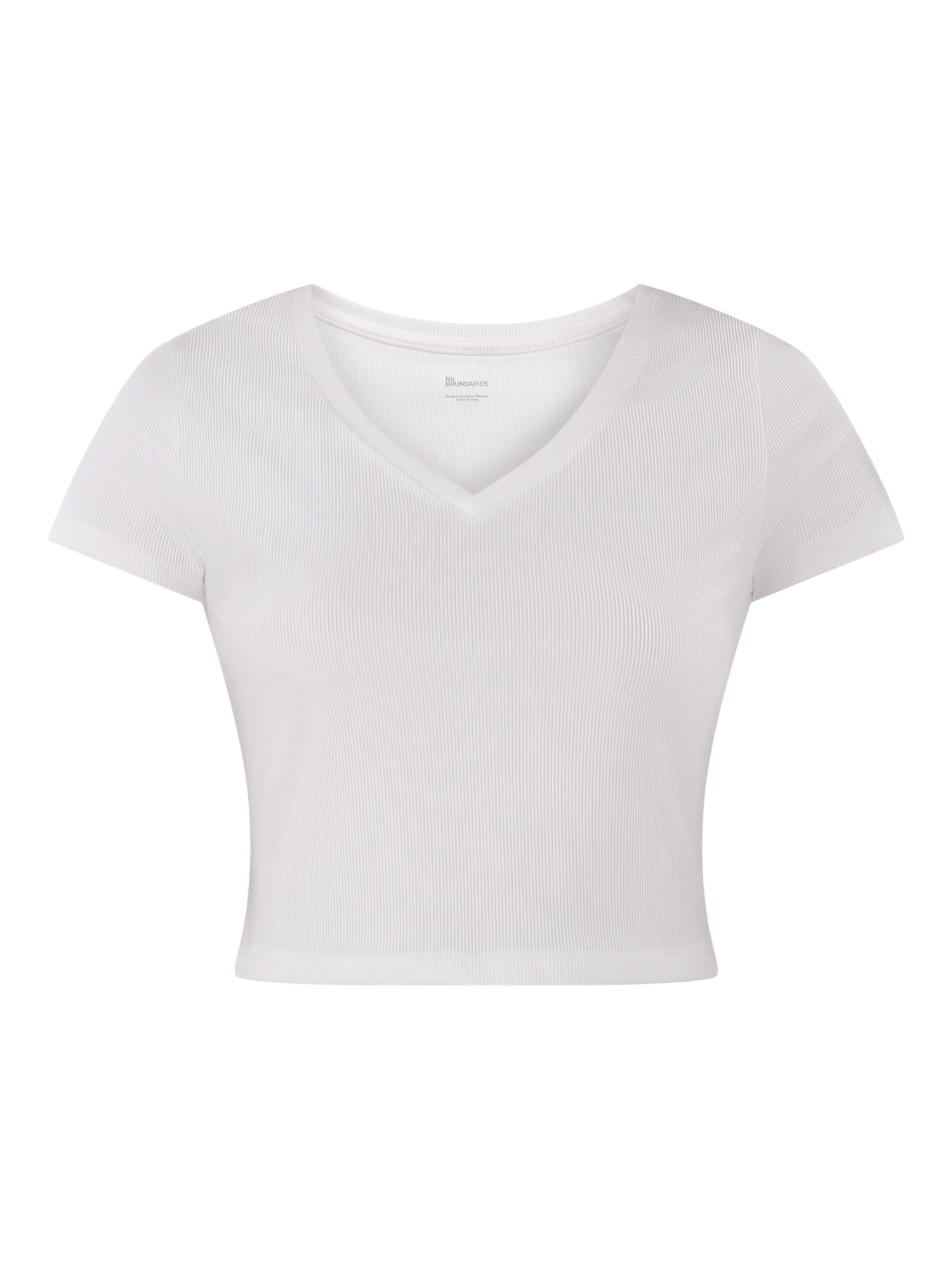 No Boundaries V-Neck Crop Rib Tee, Women's XXS-XXL