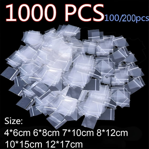 CCOCC 1000Pcs Zip Lock Bags Reclosable Clear Poly Bag Plastic Baggies Small Jewelry Bags Food Packaging Home Kitchen 100/200Pcs