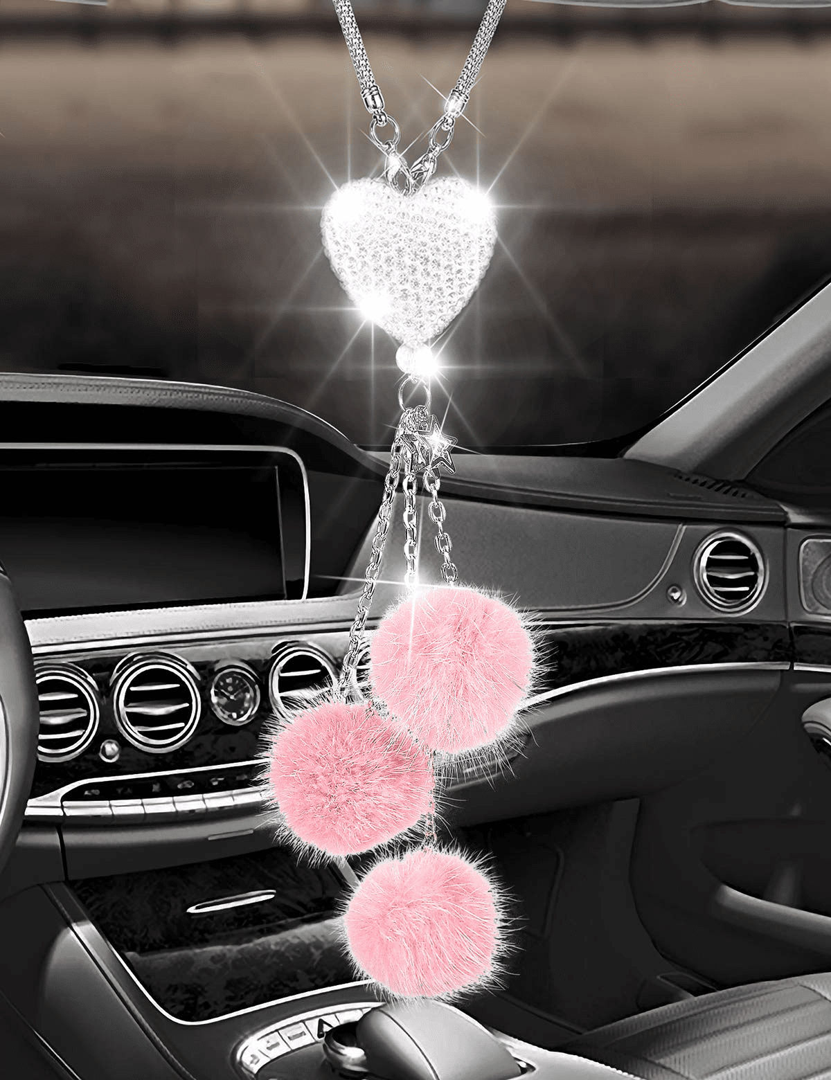 Crystal Sun Catcher Ornament for Women Men Lucky Crystal Ball Car Accessories Bling Bling Car Rear View Mirror Charm Rhinestone Hanging Ornament for Car Decoration & Home Decor Silver 