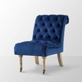 thumbnail image 4 of Hakan Navy Velvet Accent Chair - Rolled Back, Caster Front Legs, Tufted Armless, 4 of 9