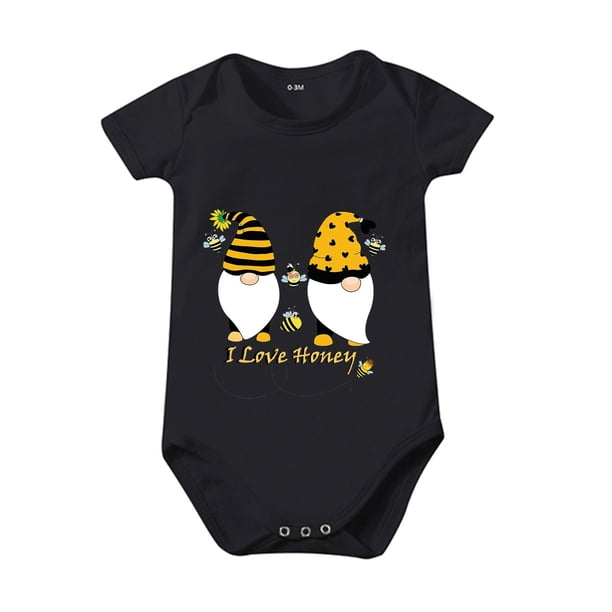 Gibobby Mamelucos para bebe niño polar Niños y niñas Festival de abejas y Estampado de dibujos animados I LOVE Estampado de miel Manga corta Ropa de rastreo 0(Negro, 6-12 Meses)