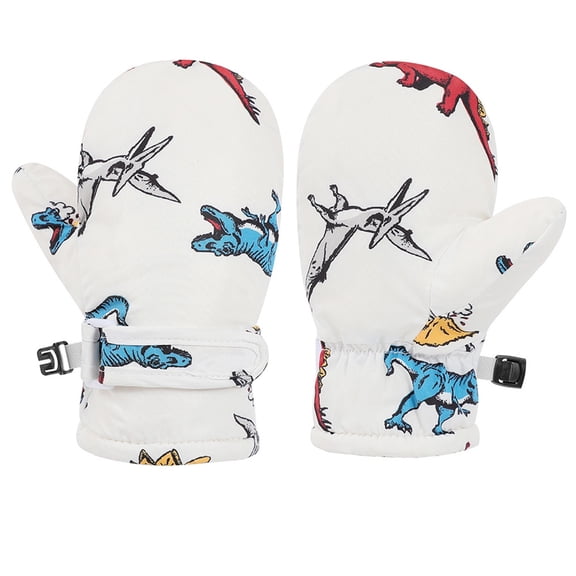 AWZXDE Toddler Gloves Cartoon Mittens Skiing Gloves Winter Gloves Kids Baby Winter Mittens For Girls Boys Dinosaur Print Water-proof White,2-4 Years