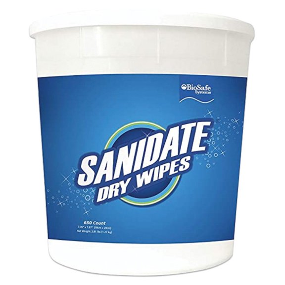 SaniDate Disposable Dry Sanitizing Wipes - Clean, Sanitizes and Controls Bacteria on Hard Surfaces - 650 Wipes by BioSafe