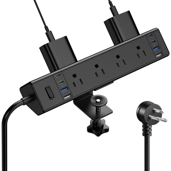 40W Fast Charging Station,Desk Clamp Power Strip 20W USB C,8 Outlets,8 USB Ports,4 USB C and 4 USB A, Office Furniture Nightstand Edge Mount Surge Pr