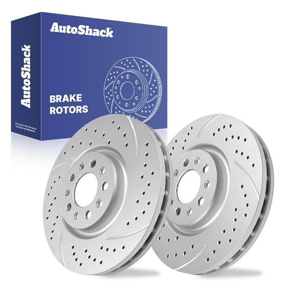 AutoShack Front Vented Drilled & Slotted Coated Brake Rotors Silver Matte Finish 2-PC Set Replacement for 2014-2023 Jeep Cherokee 2015-2017 Chrysler 200 2023 Jeep Compass TurboGuard 12.99" (330 mm)