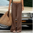 thumbnail image 6 of WULMLEO Cotton Linen Wide Leg Pants for Women Flowy Summer Beach Palazzo Bottoms Elastic Waist Vacation Travel Trousers with Pockets Coffee XL, 6 of 8