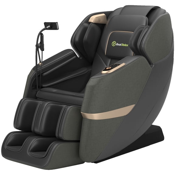 Real Relax 3D Massage Chair, Full Body Zero Gravity Recliner with SL Track, Yoga Stretching, Foot Rollers, Bluetooth, Heating, Black