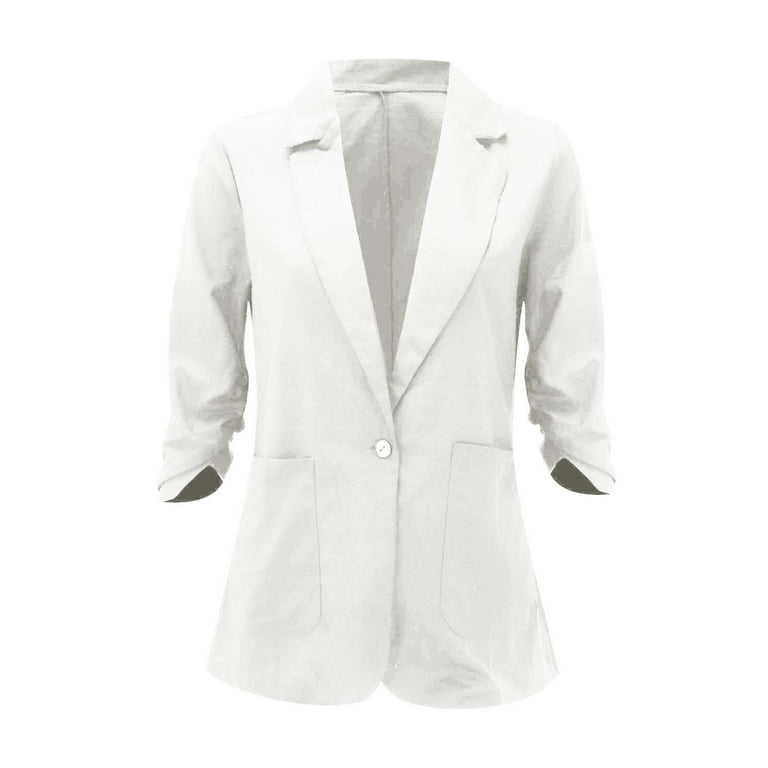 Linen Suit Plus Size White Suit Jacket Mnjin Women's Plus Size
